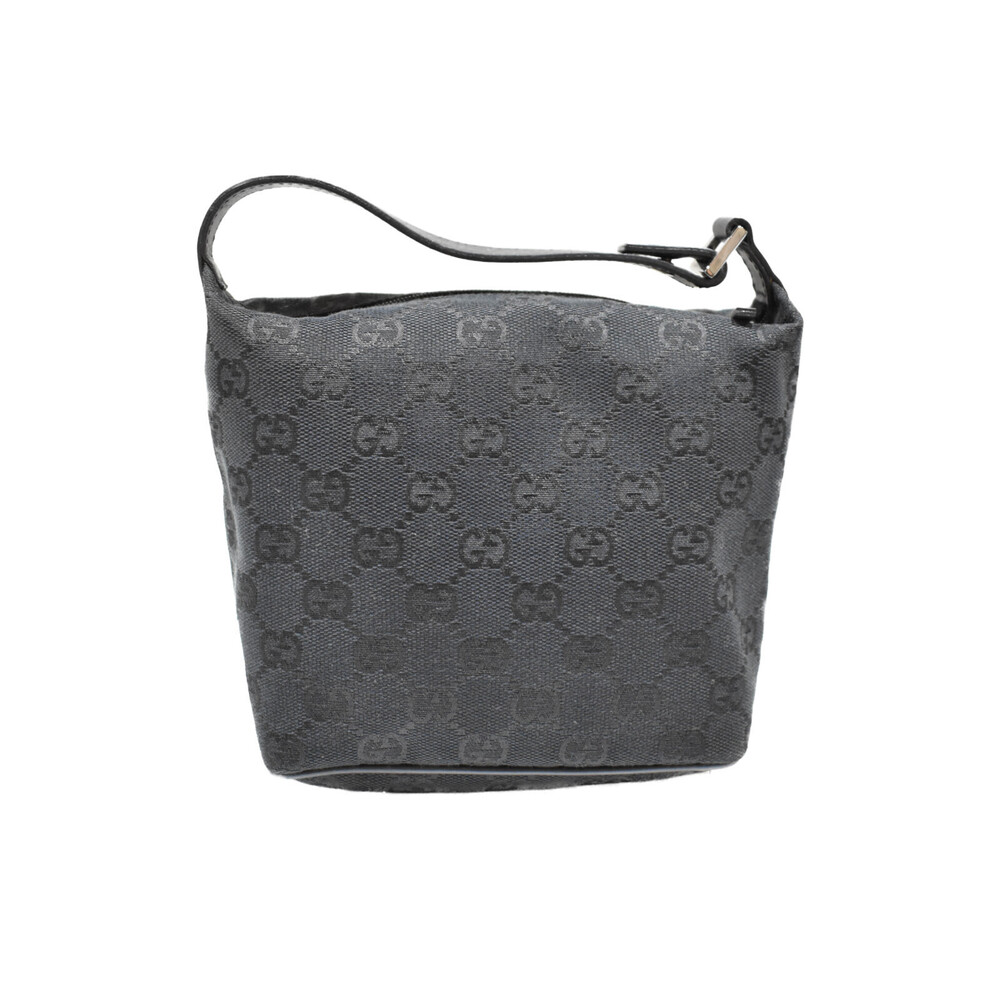 Gucci cosmetic canvas GG black leather pouch handbag accessory